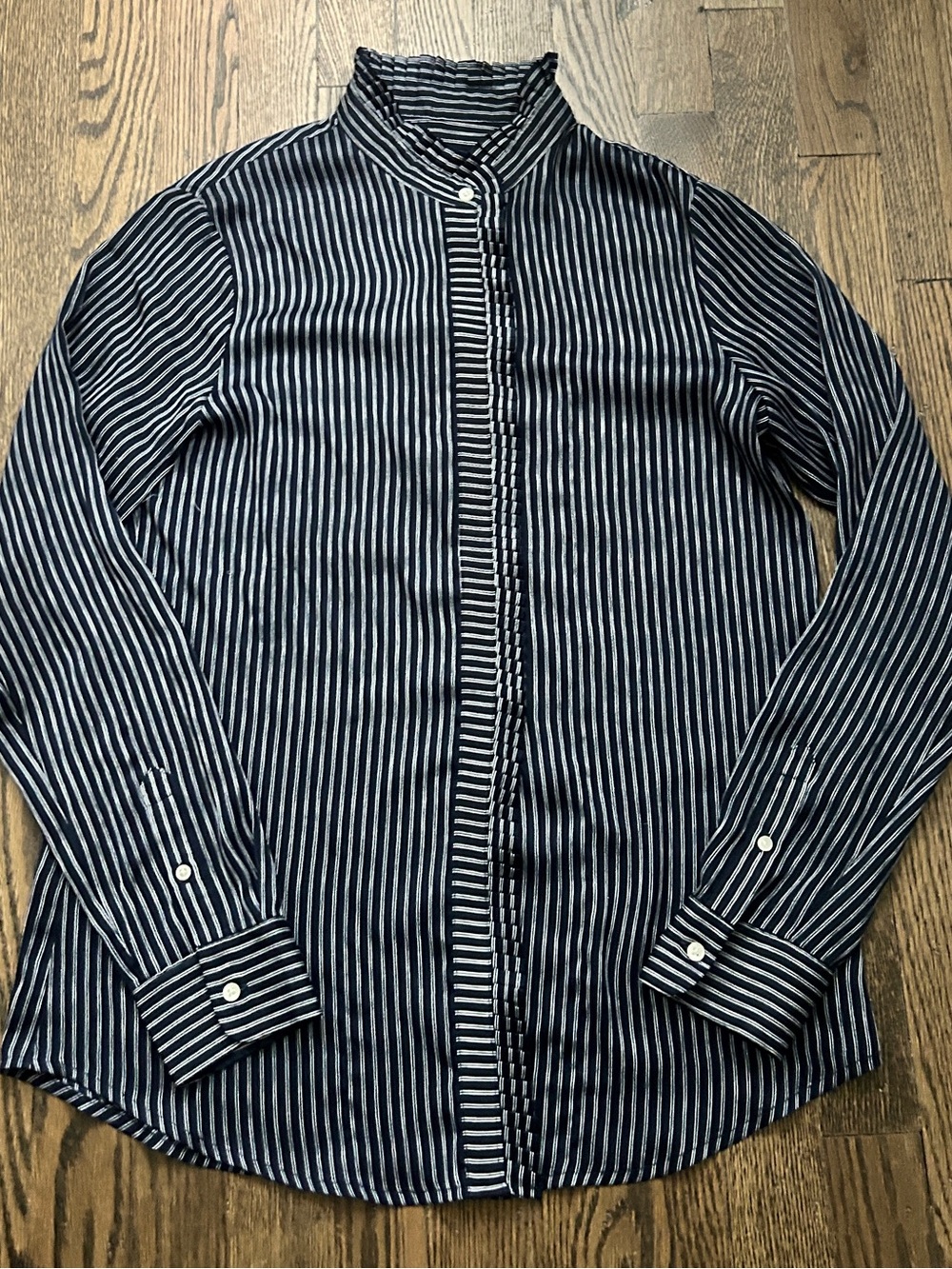 Banana Republic Navy & White Vertical Stripe Mandarin-Collar Shirt